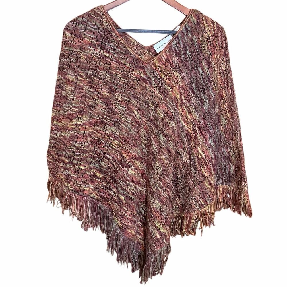 Alfred Dunner Knit Poncho Fringe Hem Boho Fall Sweater L/XL Autumn cottagecore